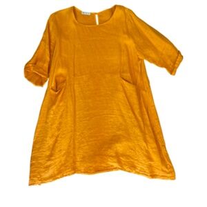 Marigold 100% linen mini dress with pockets